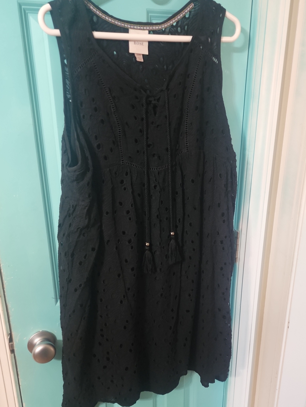 Knox Rose Black Eyelet Tassel Tie Sundress
